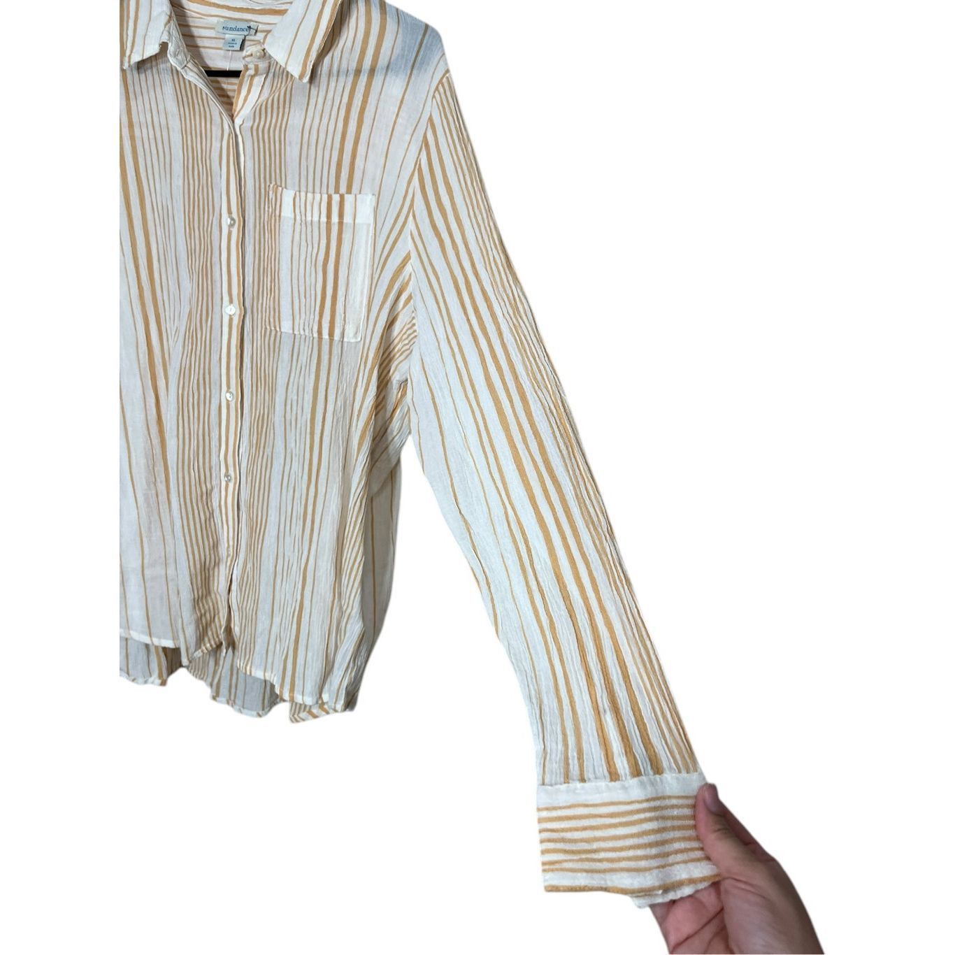 Other Sundance White Orange Striped Button Down Lightweight Gauzy Size XL / US 12-14 / IT 48-50 - 4 Thumbnail