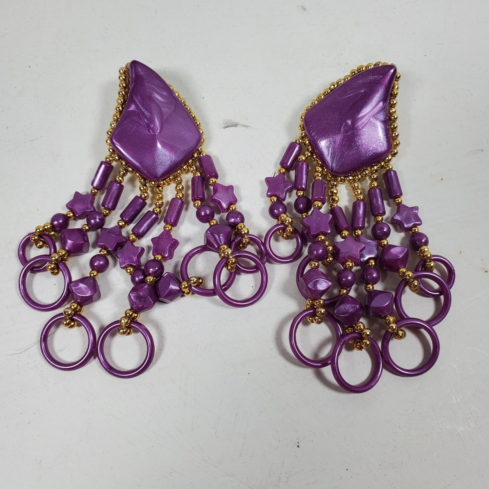 The Unbranded Brand Vintage Handcrafted Purple Statement Earrings 4 Inch Drop Size ONE SIZE - 1 Thumbnail