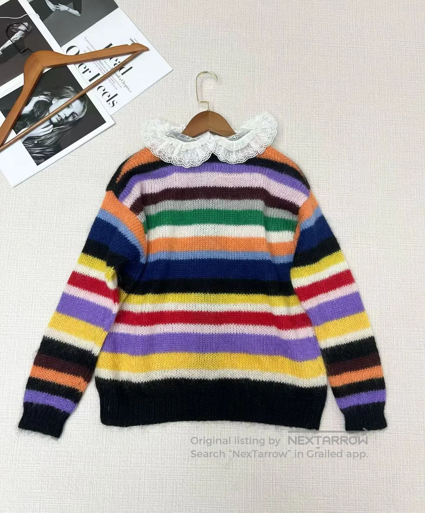 Miu Miu Miu Miu Color-Blocked Lace Collar Cardigan. Size XS / US 0-2 / IT 36-38 - 3 Thumbnail