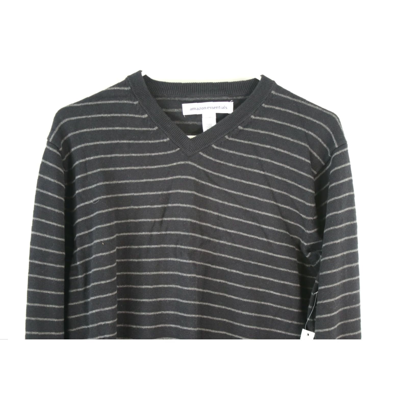 Essentials Amazon Essentials Womens Sweater V-Neck Long Sleeve Striped Knit Black Large Adult Size Large Pullover Casual 90s Classic Mens? Wait. No. End. Size L / US 10 / IT 46 - 3 Thumbnail