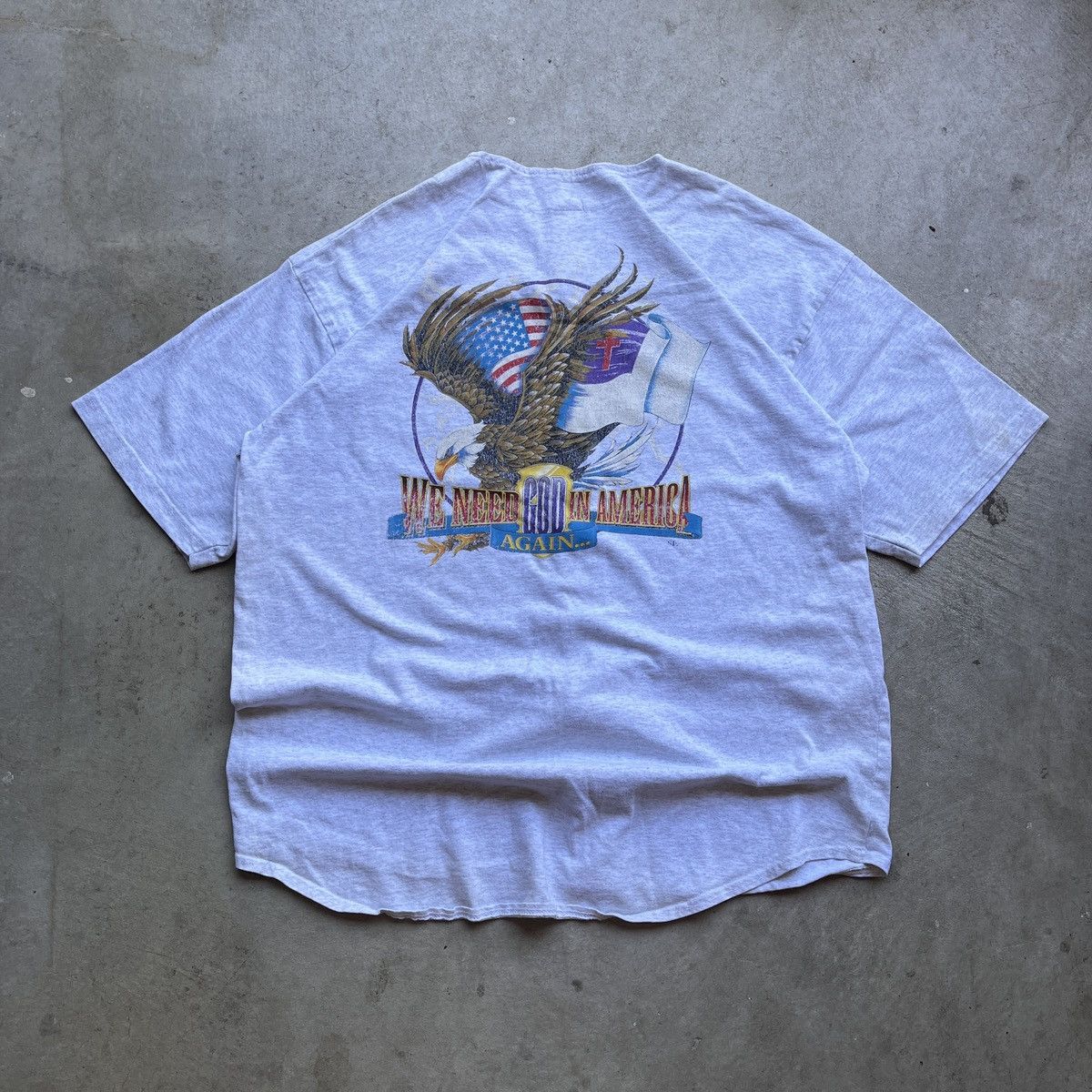 Vintage Vintage 90’s We Need God In America Graphic Button Up Tee Size US XL / EU 56 / 4 - 1 Thumbnail