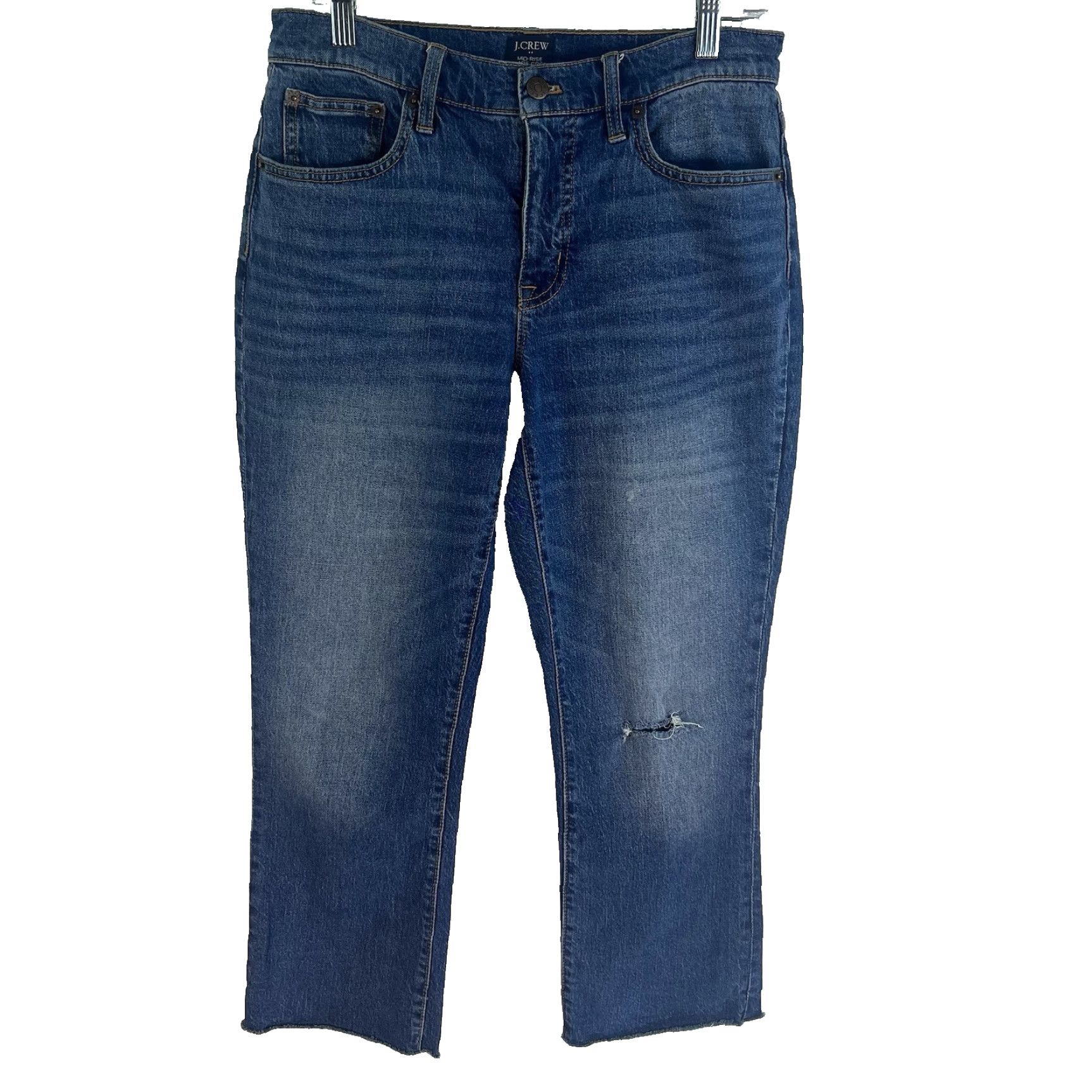 J.Crew J. Crew Jeans Cropped Mid-Rise Flare Denim 28 Blue Distressed Regular Women 32 Inseam 25 in Cotton Blend Spandex Womwns Type: Jeans Size 28" / US 6 / IT 42 - 2 Thumbnail