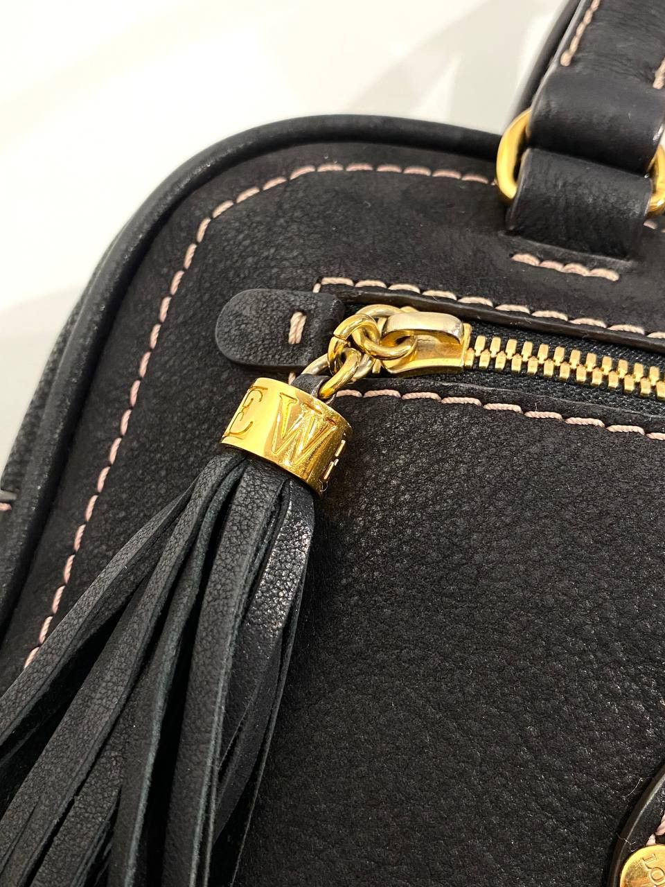 Loewe Loewe Logo Black Leather Black Bowling Tote Hand Bag Size ONE SIZE - 13 Thumbnail