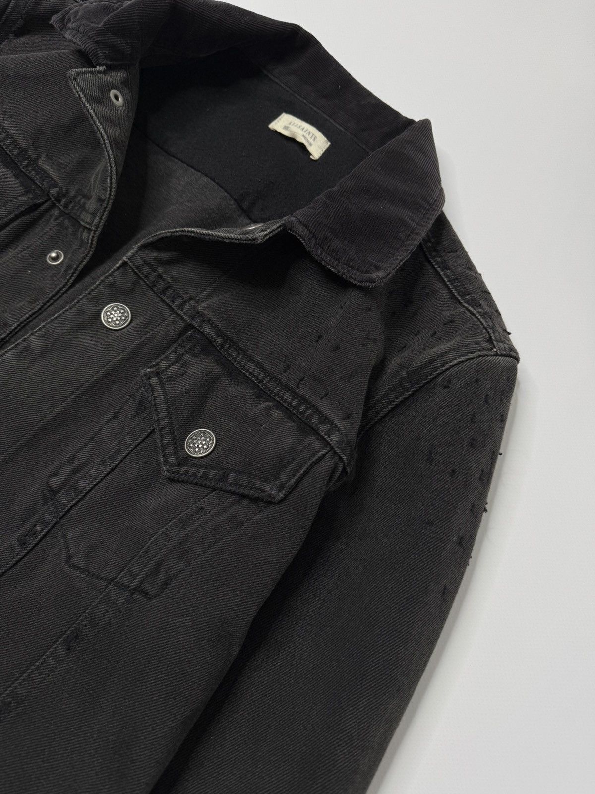 Allsaints Black distressed Allsaints designer denim jacket swag slp 00 Size US M / EU 48-50 / 2 - 4 Thumbnail