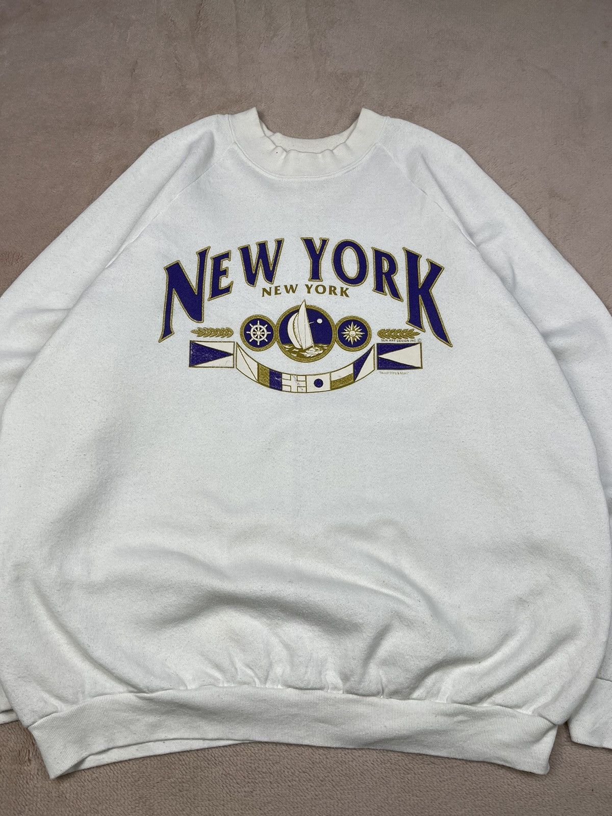 Fruit Of The Loom Vintage 90s Sun Art NEW YORK Both Print Sweatshirts Size US L / EU 52-54 / 3 - 4 Thumbnail