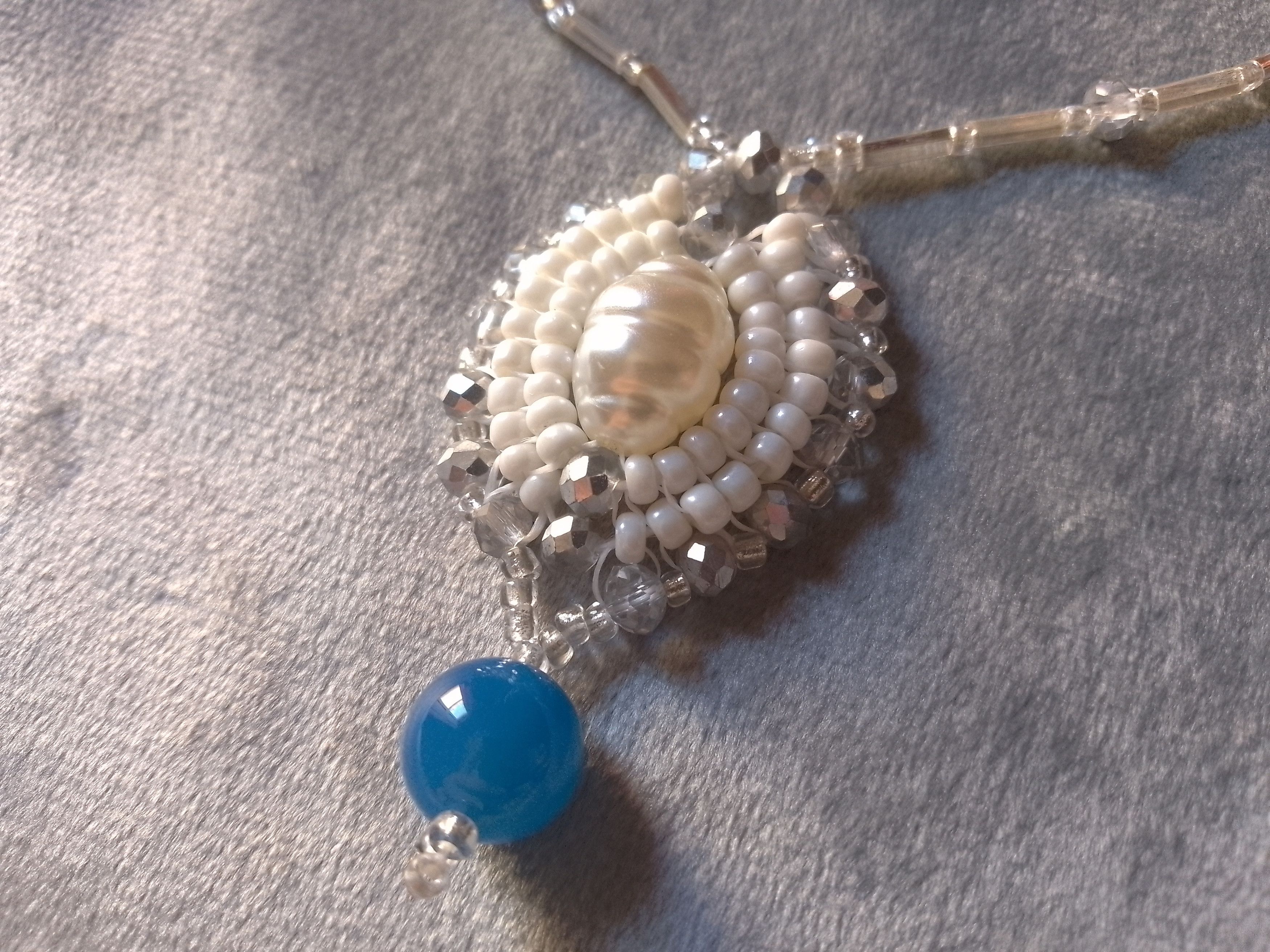 Handmade Charm Necklace Elegant Blue Agate gemstone faux pearl Size ONE SIZE - 3 Thumbnail