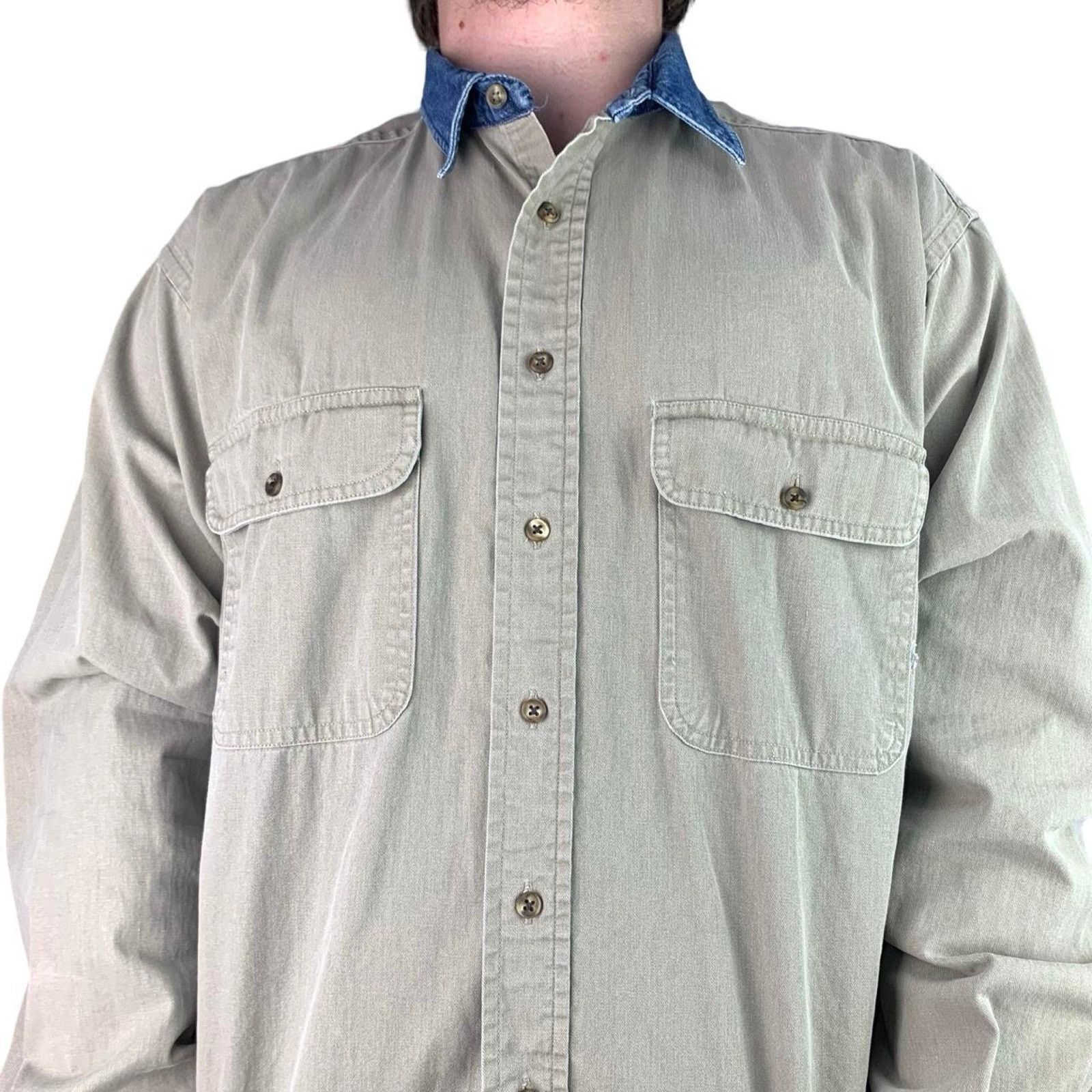 Japanese Brand × Vintage Vintage 90s Western Style Button Up with Denim Collar Size US L / EU 52-54 / 3 - 1 Thumbnail