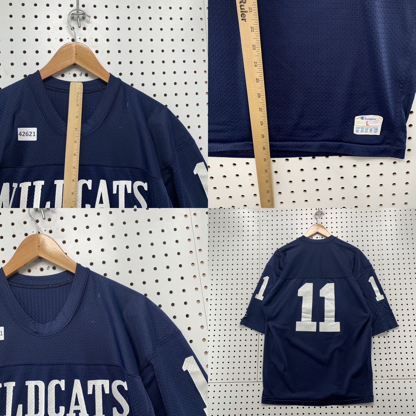 Champion VINTAGE 80s WILDCATS Champion Football Jersey Mens Large #11 Navy Blue Made USA Size US L / EU 52-54 / 3 - 8 Thumbnail