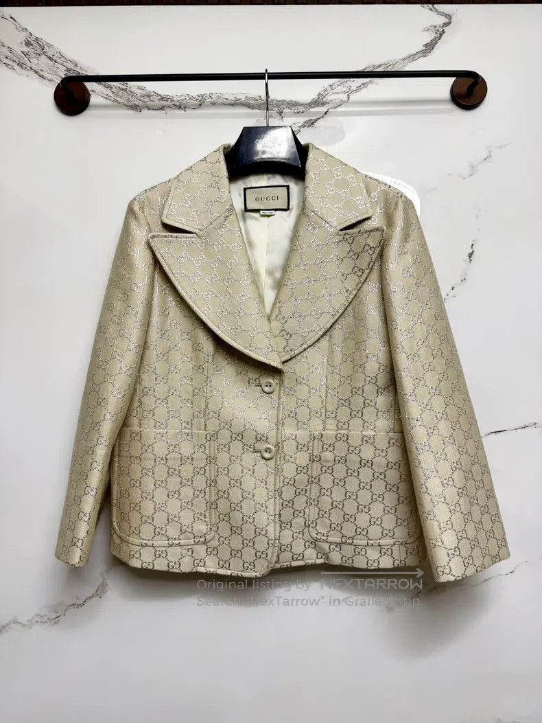 Gucci Guicci Silver print logo short suit jacket dress Size M / US 6-8 / IT 42-44 - 1 Thumbnail