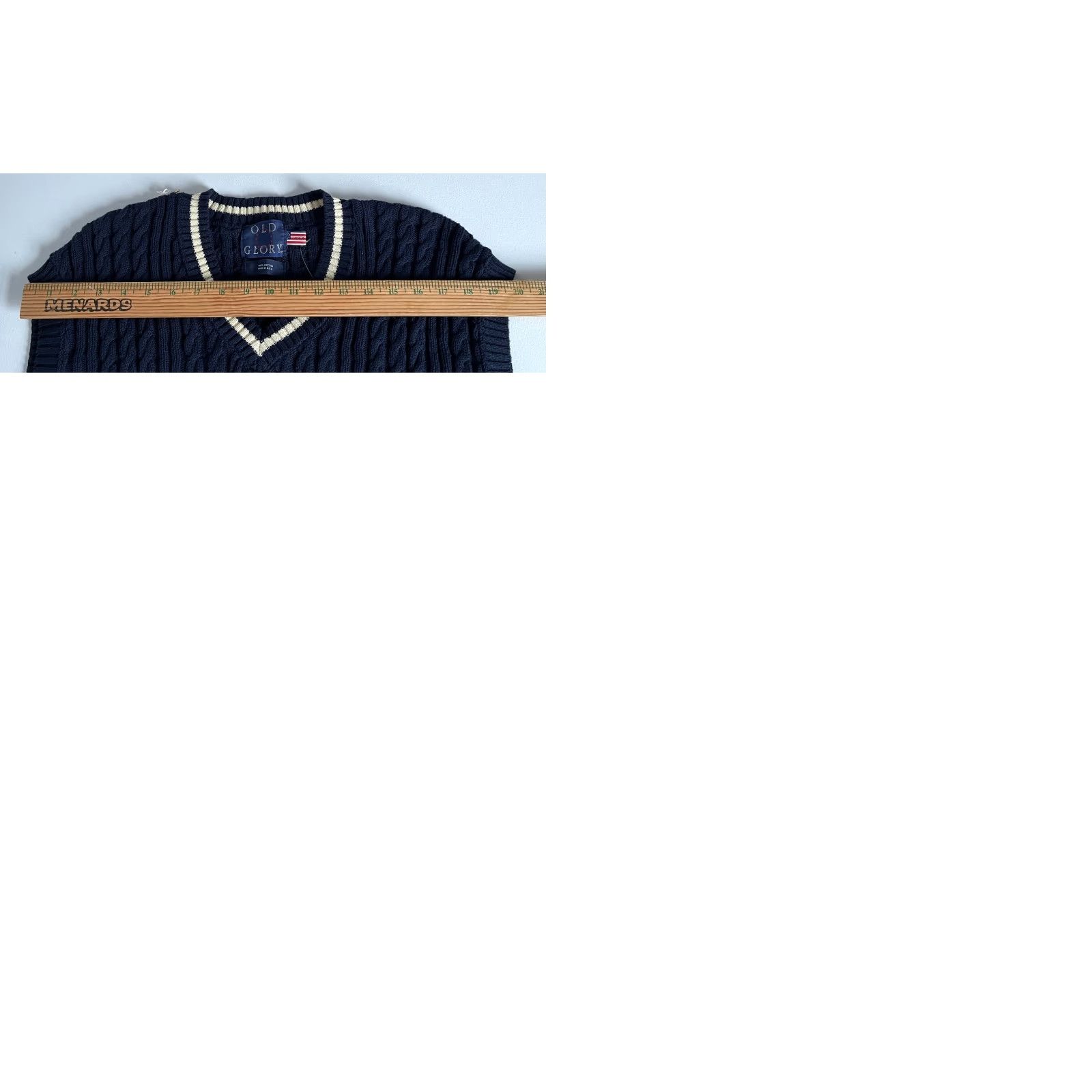 Vintage VINTAGE Old Glory Men's Sweater Vest 2XL Navy Cotton Cable-Knit V-Neck Tall 90s Retro Size US XXL / EU 58 / 5 - 10 Thumbnail