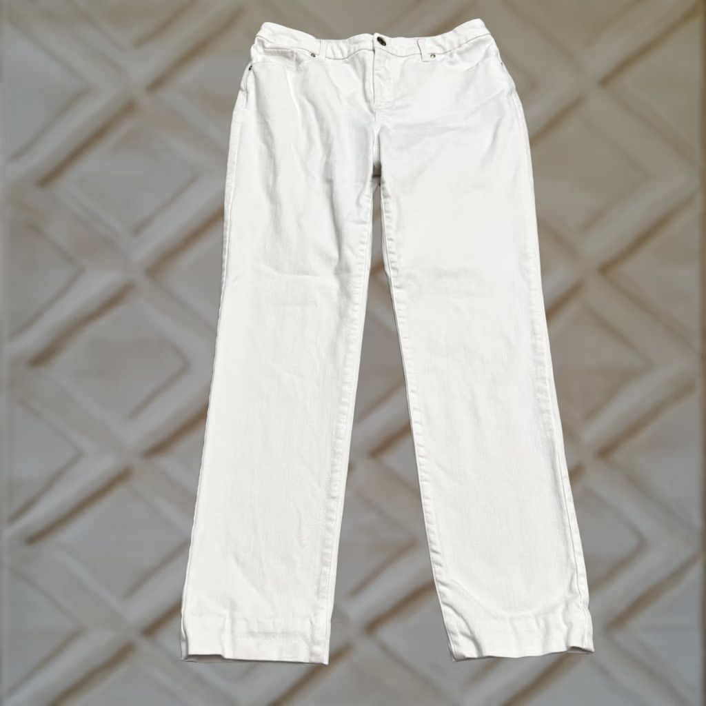 Vintage Chico's So Slimming Girlfriend Slim Leg Ankle Jeans Women 6 White 30x28 Denim Slimming 5-Pocket Style Jeans Womens Size 28" / US 6 / IT 42 - 1 Thumbnail