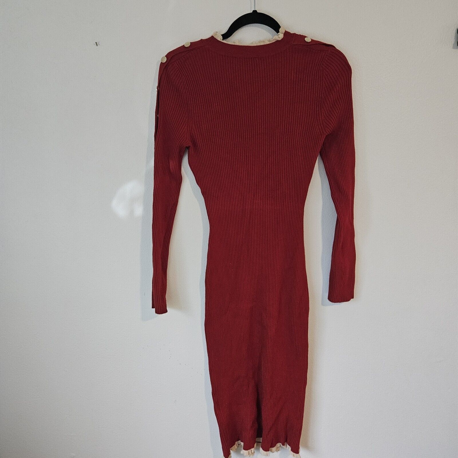 Bebe BEBE RED Body Con DRESS Christmas Holiday Large Warm Buttons Size L / US 10 / IT 46 - 2 Thumbnail