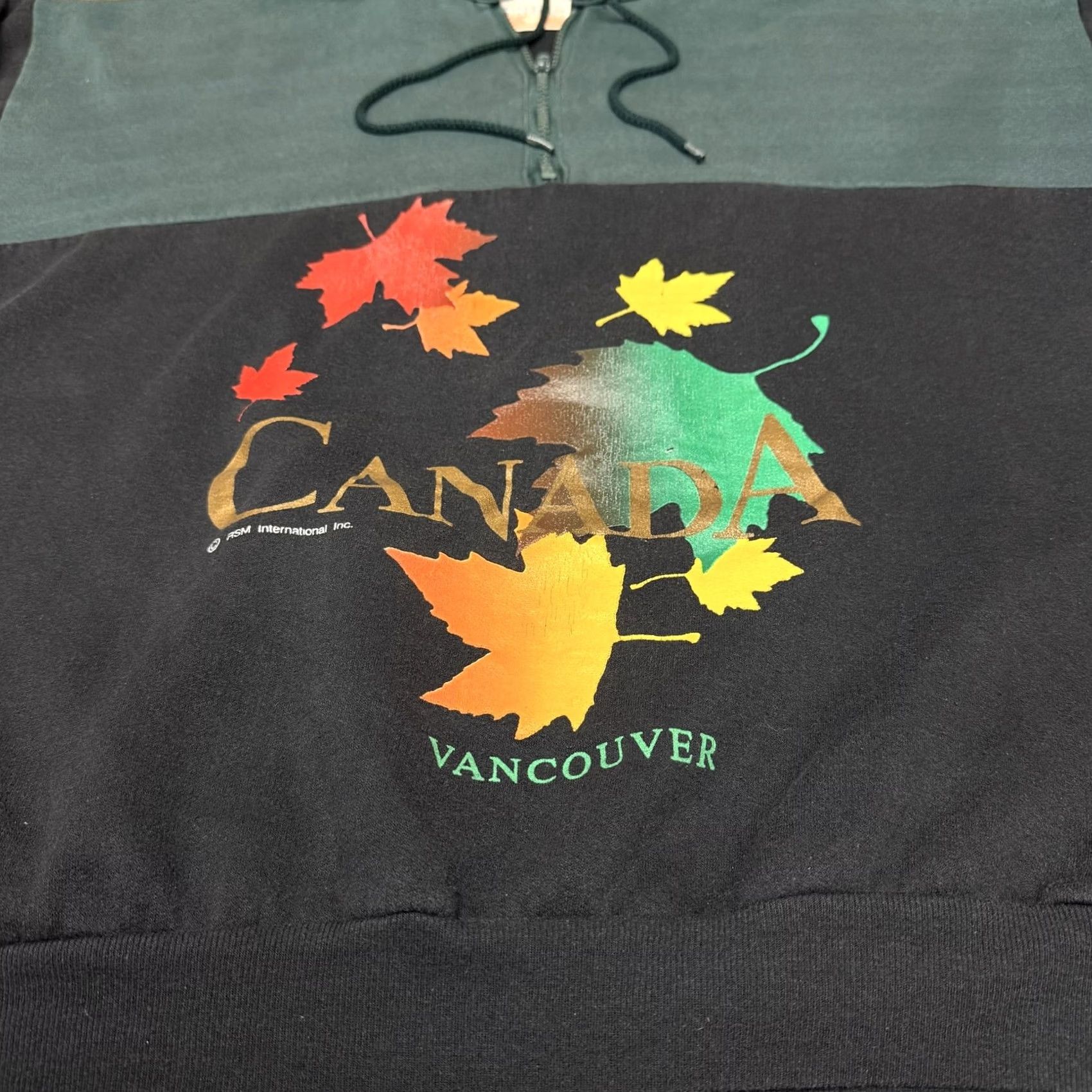 Vintage Cityscape Vancouver Sweatshirt Mens L Green 1/4 Zip Pullover with Graphic Print Canada Vancouver Theme Size US L / EU 52-54 / 3 - 3 Thumbnail