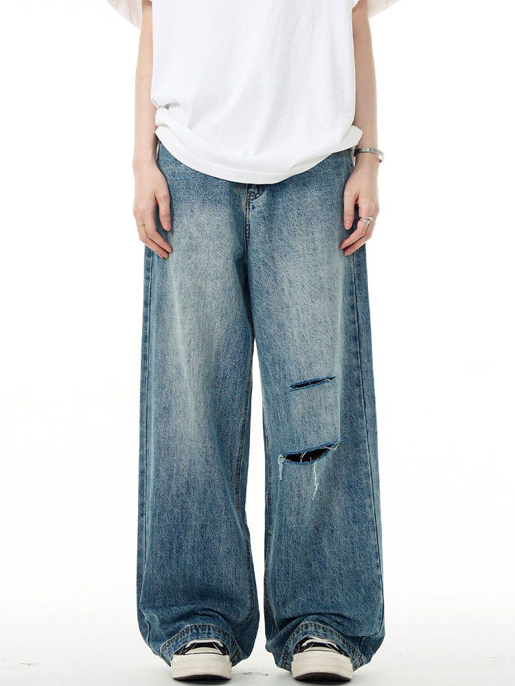 Japanese Brand × Jean Cleanfit blue casual versatile loose washed ripped jeans men Size US 34 / EU 50 - 3 Thumbnail