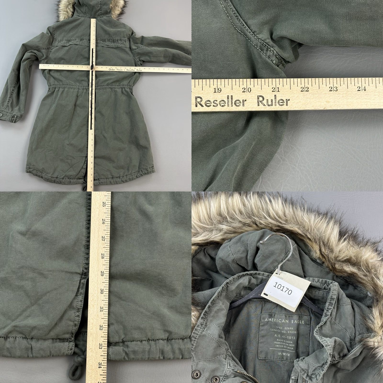 American Eagle Outfitters American Eagle Jacket Womens Medium Olive Hooded Fur Trim Utility Military Parka Size M / US 6-8 / IT 42-44 - 9 Thumbnail