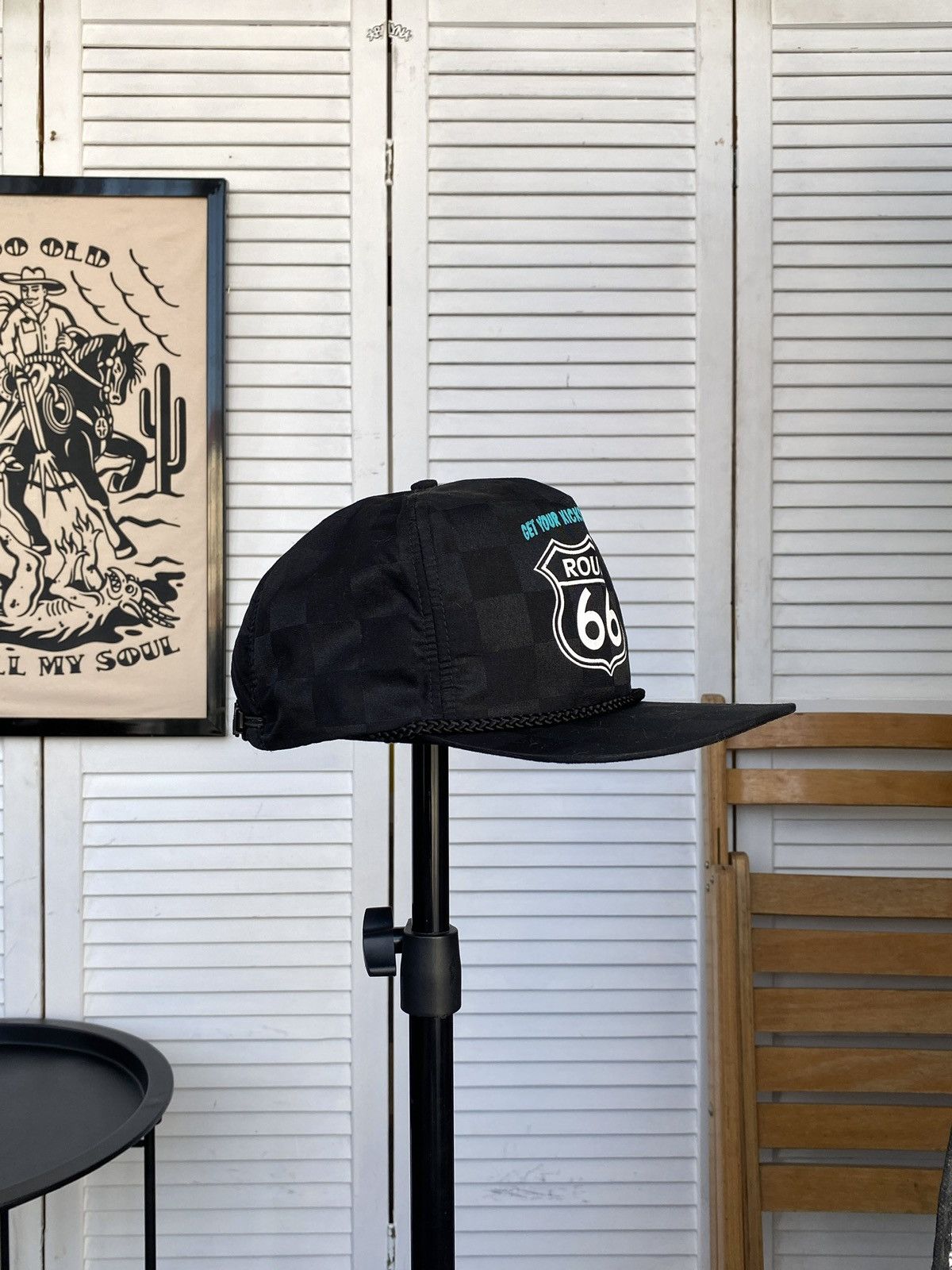 Route 66 × Vintage Vintage Route 66 Trucker Hat Black Chessboard Rope USA Size ONE SIZE - 9 Thumbnail