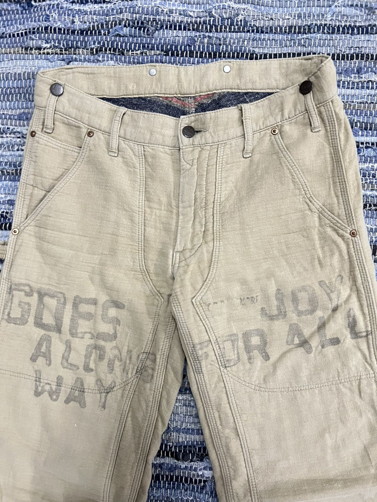 Post Overalls Vintage Denim Dungare Double Knee Stencil Blanket Denim Jean Size US 32 / EU 48 - 5 Thumbnail