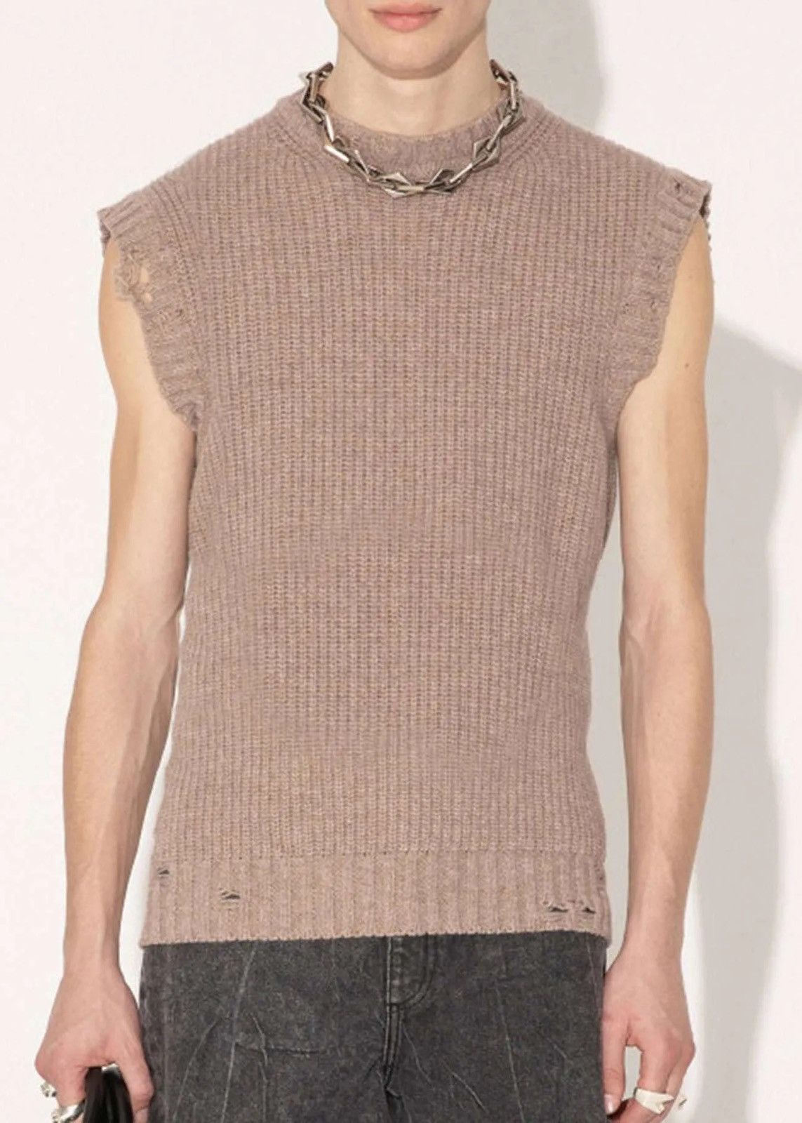 Han Kjobenhavn !DS! SS23 Han Kjobenhavn Distressed Knit Beige Vest Size US M / EU 48-50 / 2 - 1 Thumbnail