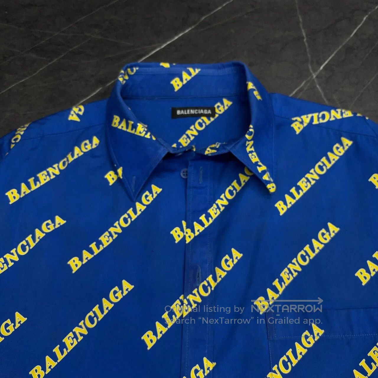 Balenciaga Klein Blue Logo Short Sleeve Shirt.