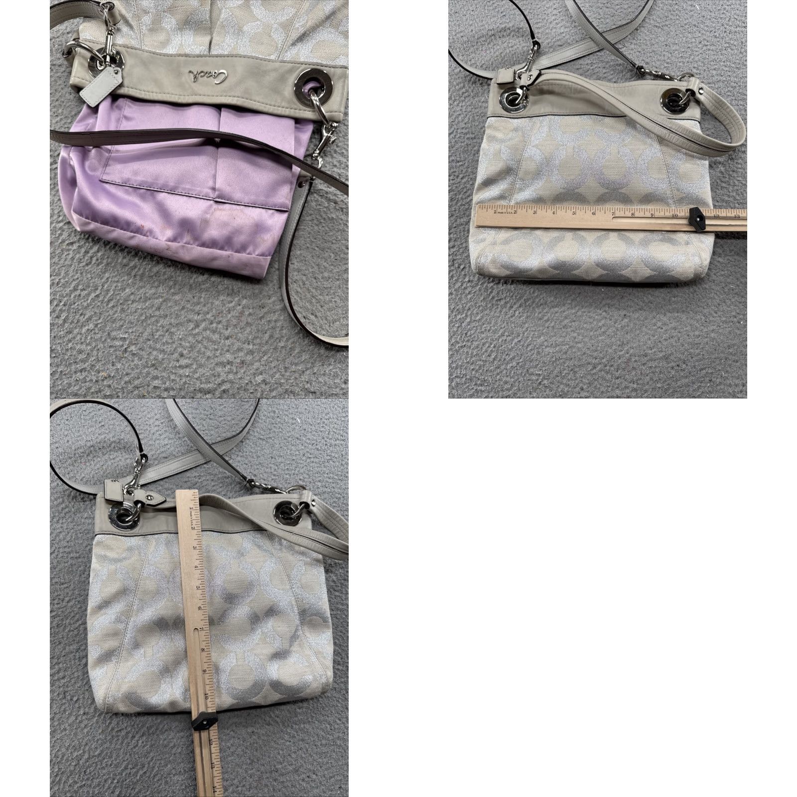 Coach Coach Ashley Signature Op Art Hippie Purse Silver Cream Shoulder Handbag 21021E Size ONE SIZE - 8 Thumbnail