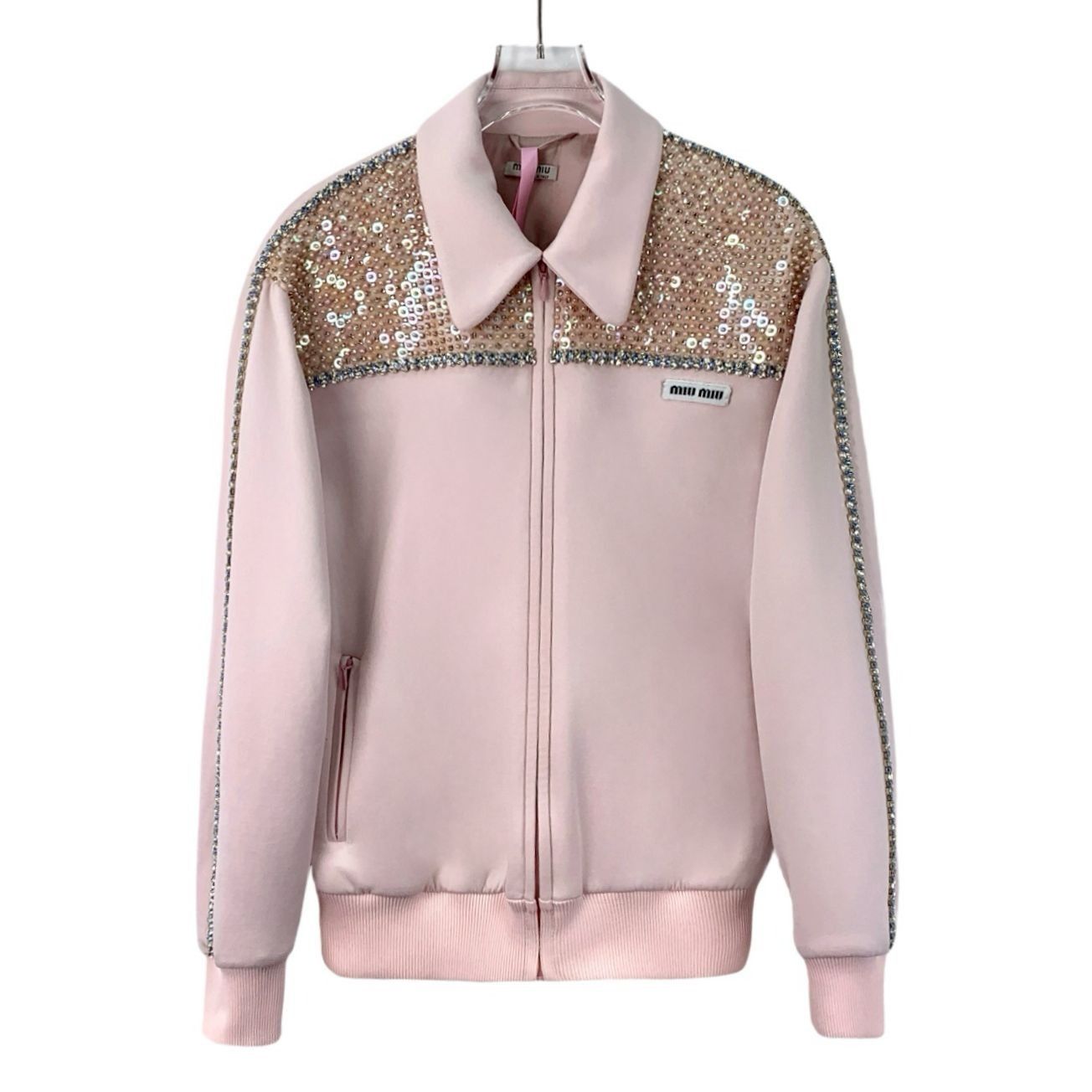 Miu Miu Miu Miu Pink Sequin & Diamond-Embellished Long-Sleeve Zip Ja Size S / US 4 / IT 40 - 1 Thumbnail