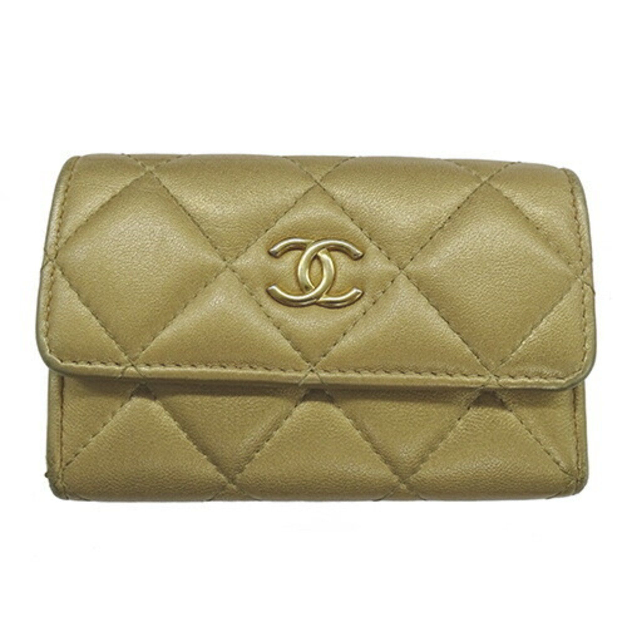 image of Chanel Card Case Ladies Brand Business Holder Lambskin Matelasse Gold Hardware Coco Mark, Women's