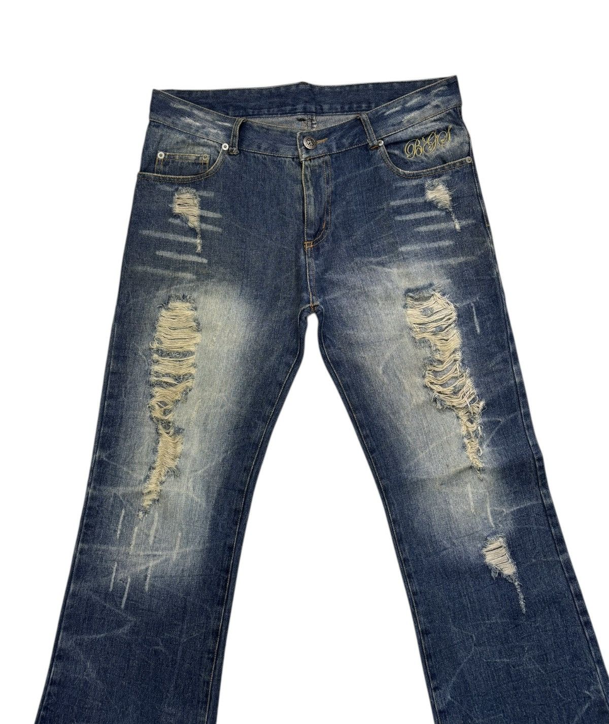 Hysteric Glamour × If Six Was Nine × Japanese Brand BERNINGS SHO WING EMBROIDERY FLARE JEANS DISTRESSED DENIM Size US 34 / EU 50 - 4 Thumbnail