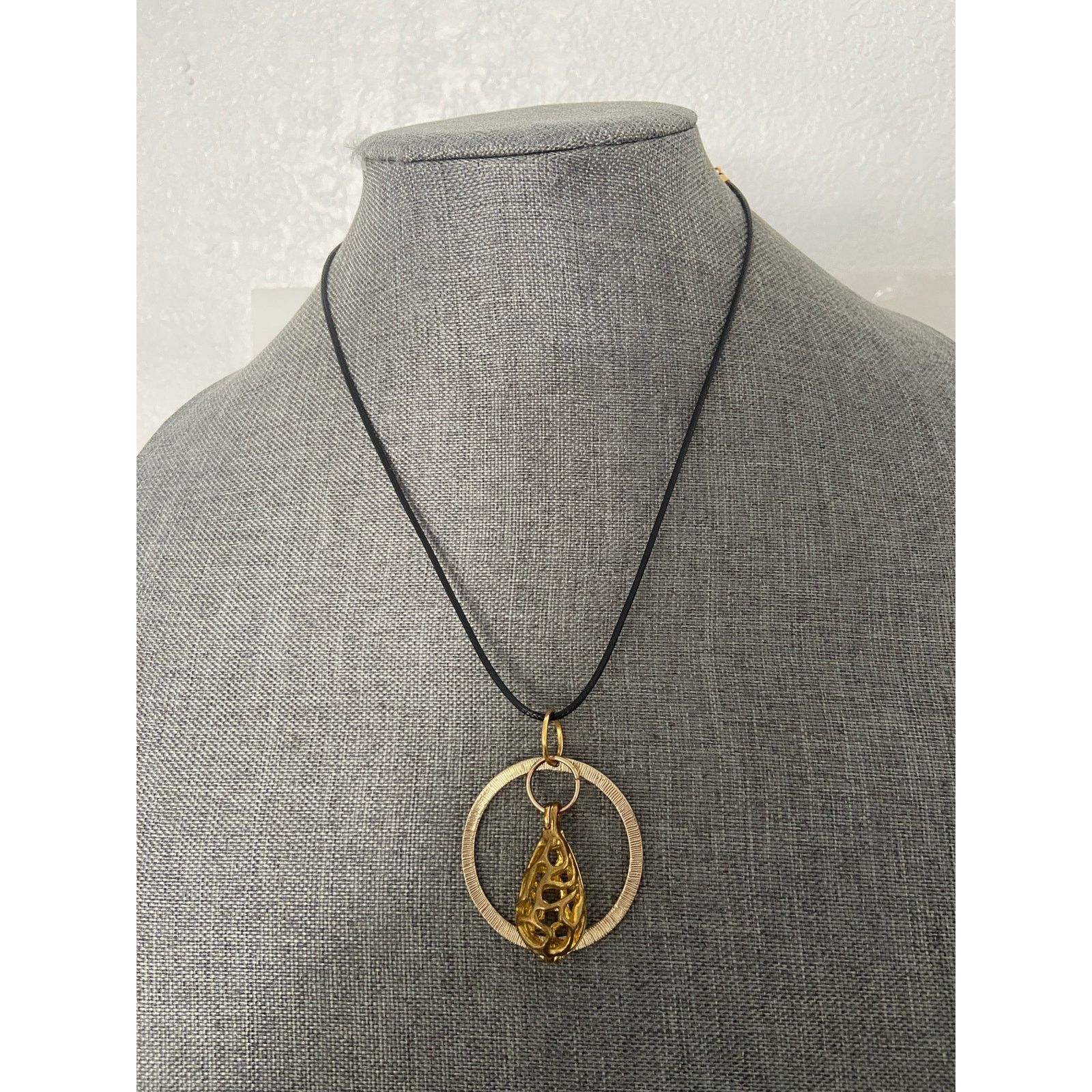 Handmade Upcycled hoop and cage pendant necklace gold tone Size ONE SIZE - 1 Thumbnail