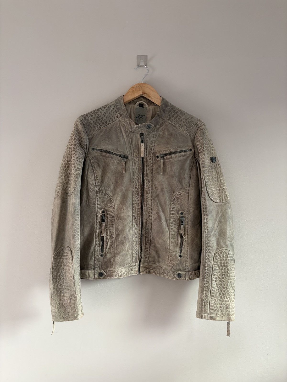 Gipsy Distressed Grey Leather Biker Jacket