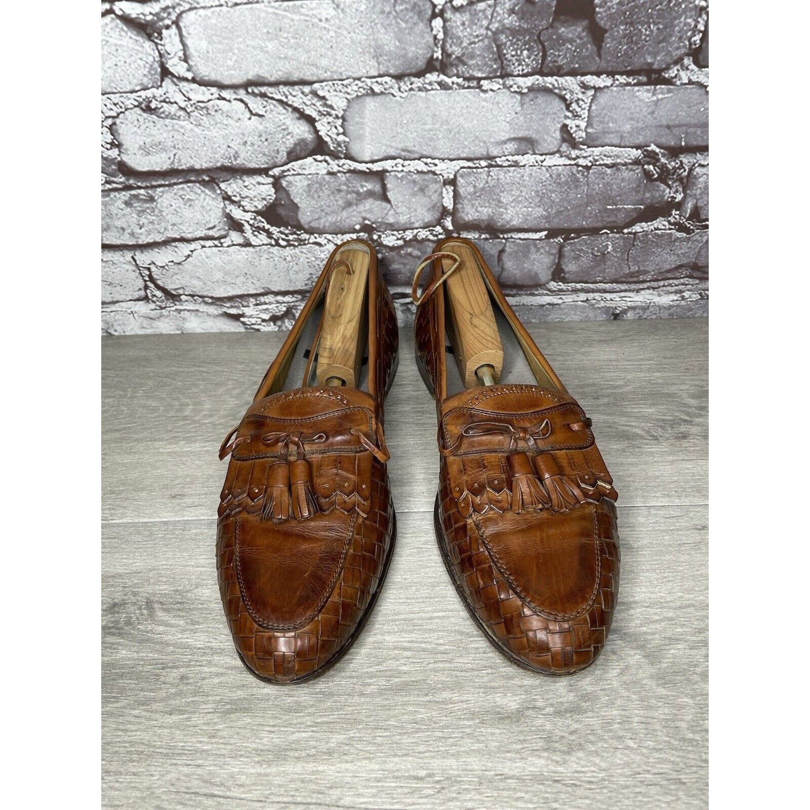 Johnston & Murphy Johnston & Murphy Brown Leather Woven Kiltie Tassel Loafers Size US 12 / EU 45 - 11 Thumbnail