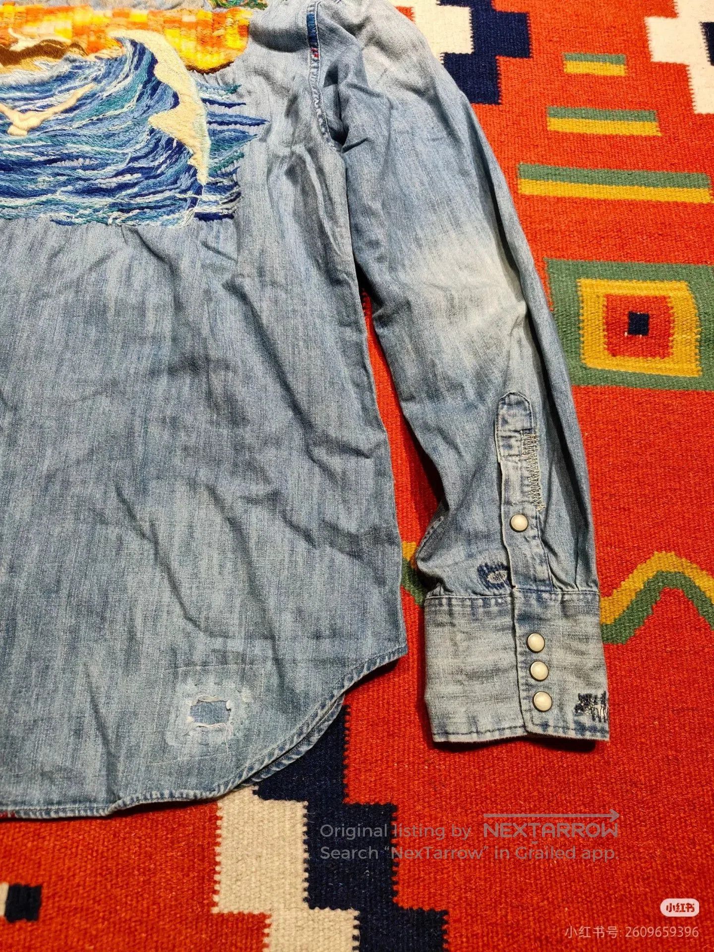 RRL Ralph Lauren Embroidered Southwestern Denim Shirt. Size US M / EU 48-50 / 2 - 9 Thumbnail