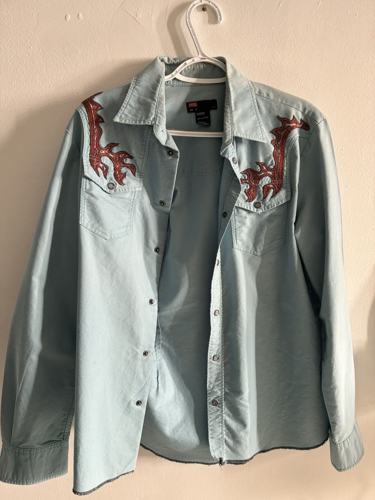Diesel men’s light blue medium diesel pearl button up long Sleeve. Size US M / EU 48-50 / 2 - 1 Thumbnail
