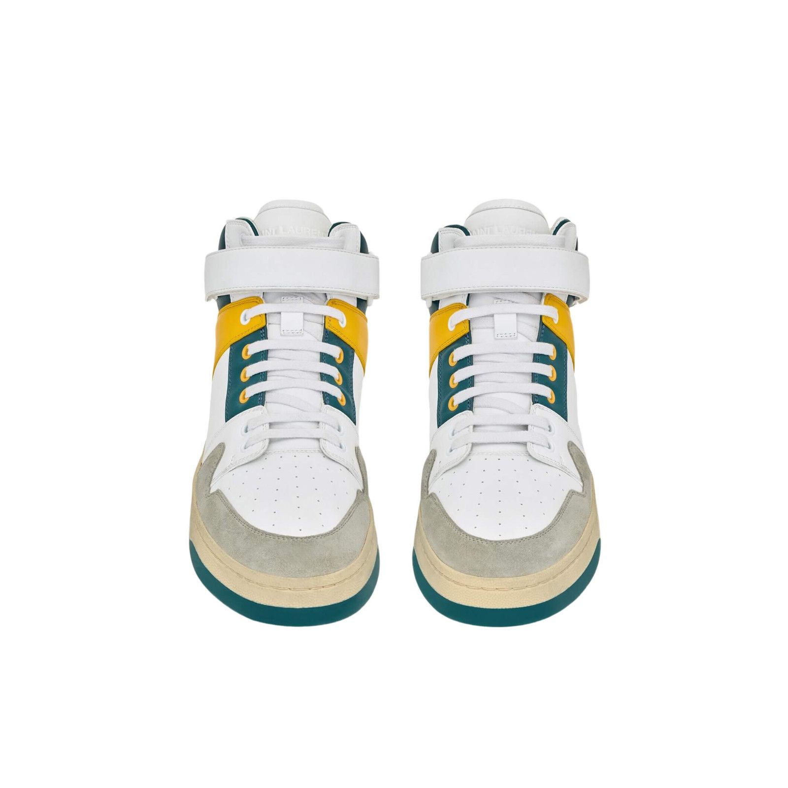 SAINT LAURENT Lax White/Yellow Ottanium Leather Sneakers New