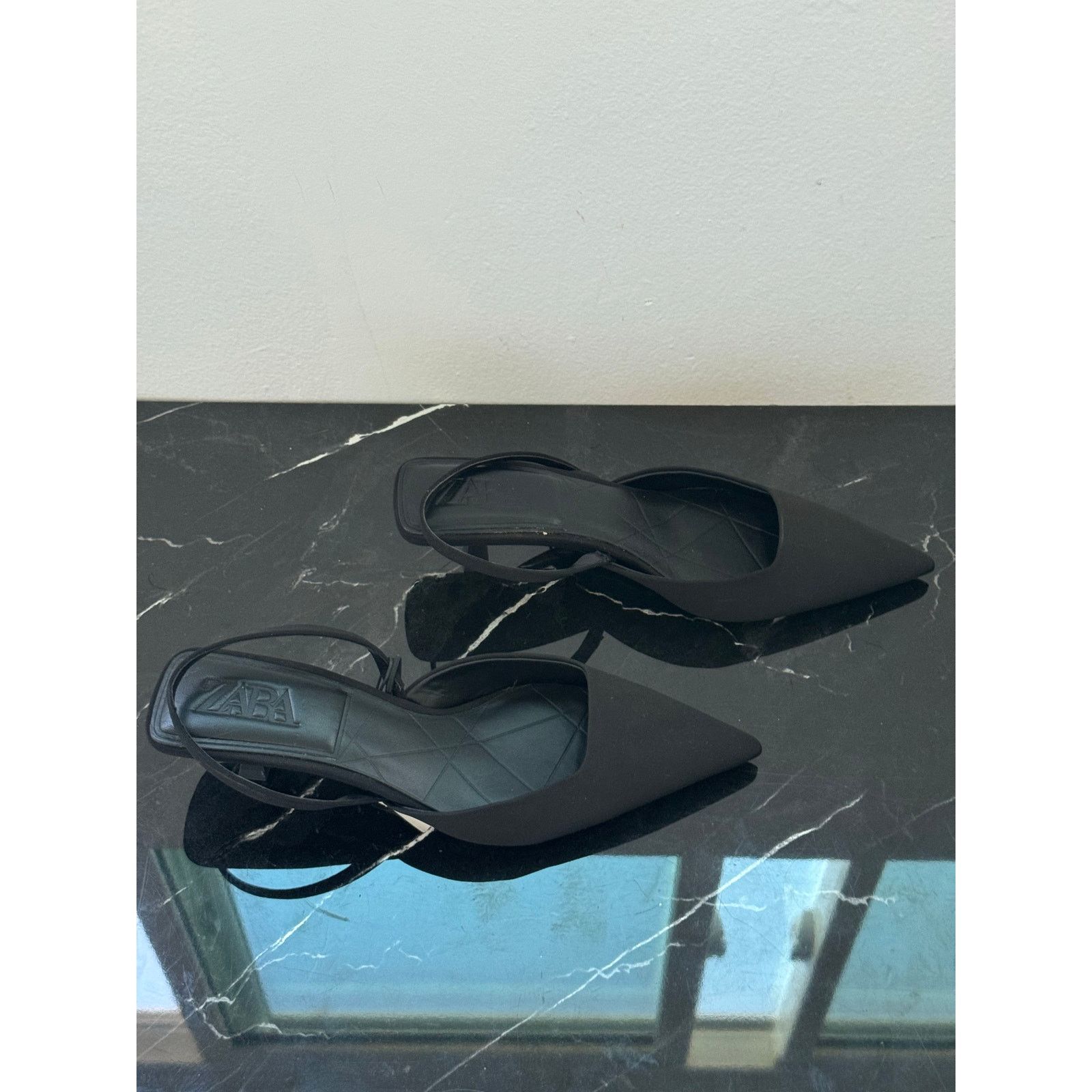 Zara Zara Black Pointed Toe Slingback Kitten Heels Size US 9 / IT 39 - 3 Thumbnail