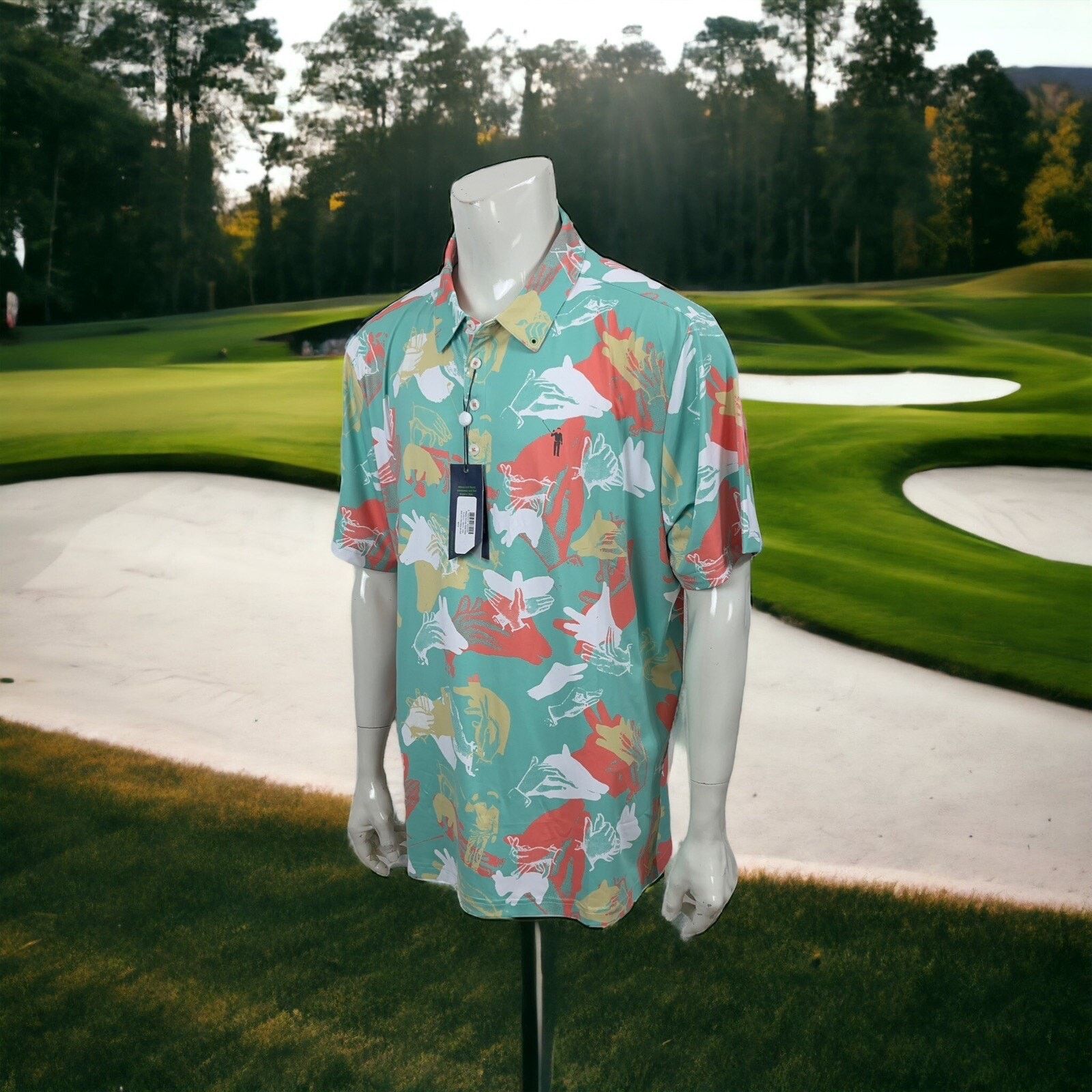 Ashworth William Murray Retro Seafoam Happy Hands Golf Shirt Mens 2XL Size US XXL / EU 58 / 5 - 1 Thumbnail