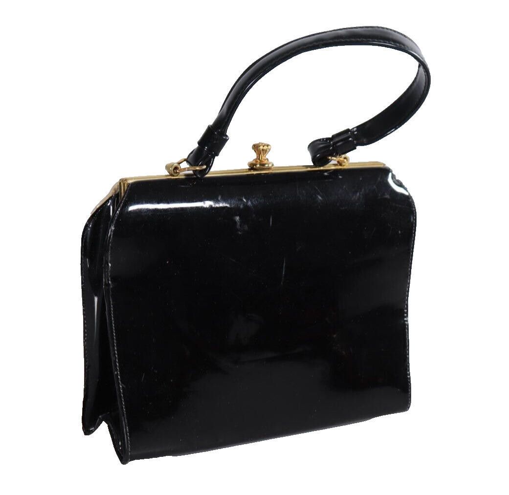 Designer Vintage Cream Black Patent Faux Snake Skin Handbag Purse Bag Size ONE SIZE - 2 Thumbnail