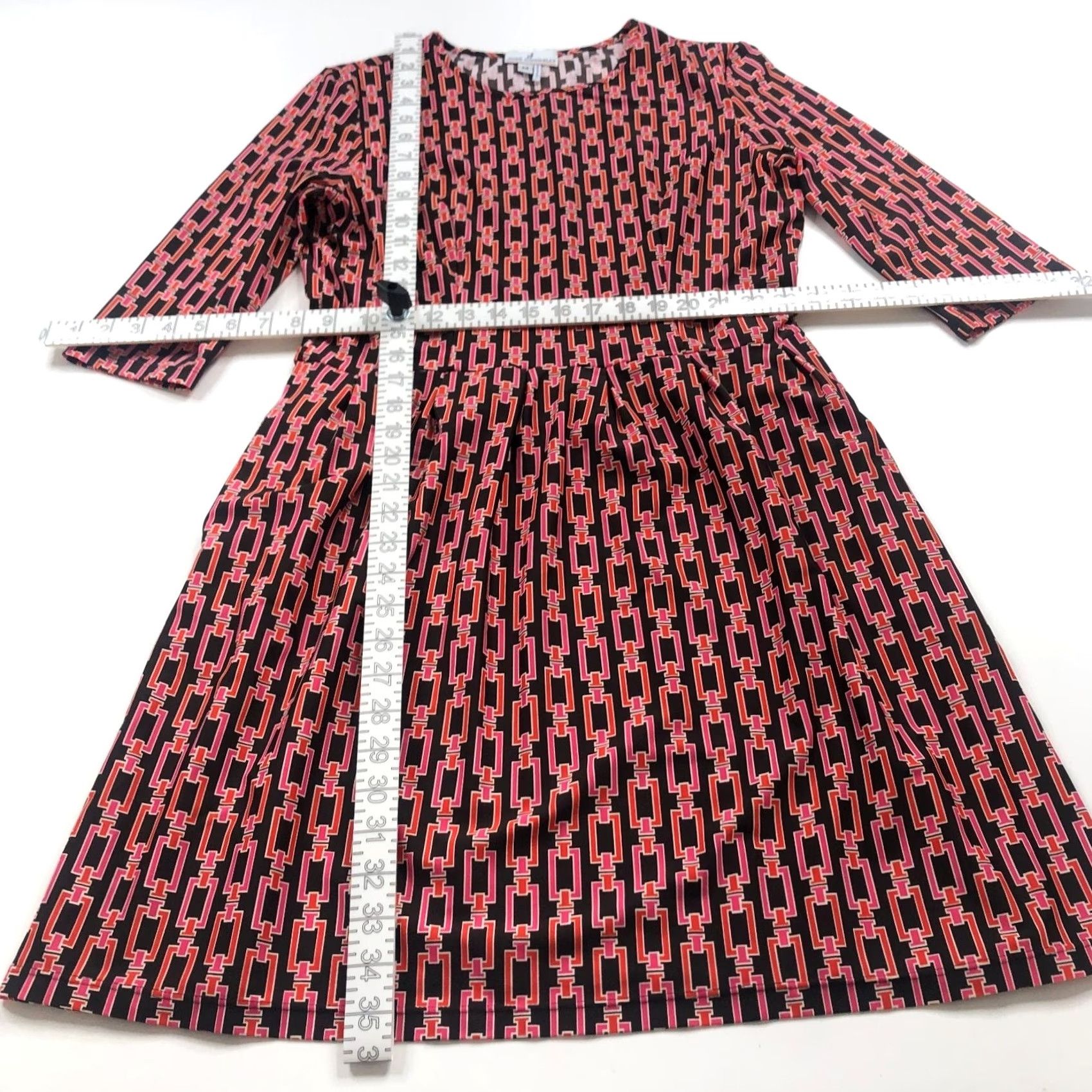 Vintage Jude Connally A-Line Dress MINT Brown Red All Over Print 3/4 Sleeve Short Length Womens Medium"> Size M / US 6-8 / IT 42-44 - 3 Thumbnail