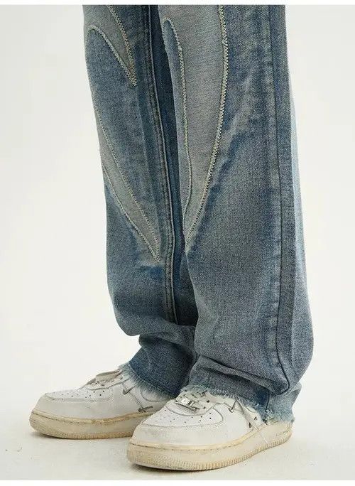 VIBE Blue Patchwork Skulls Embroidery Casual Denim Pants Size US 32 / EU 48 - 4 Thumbnail