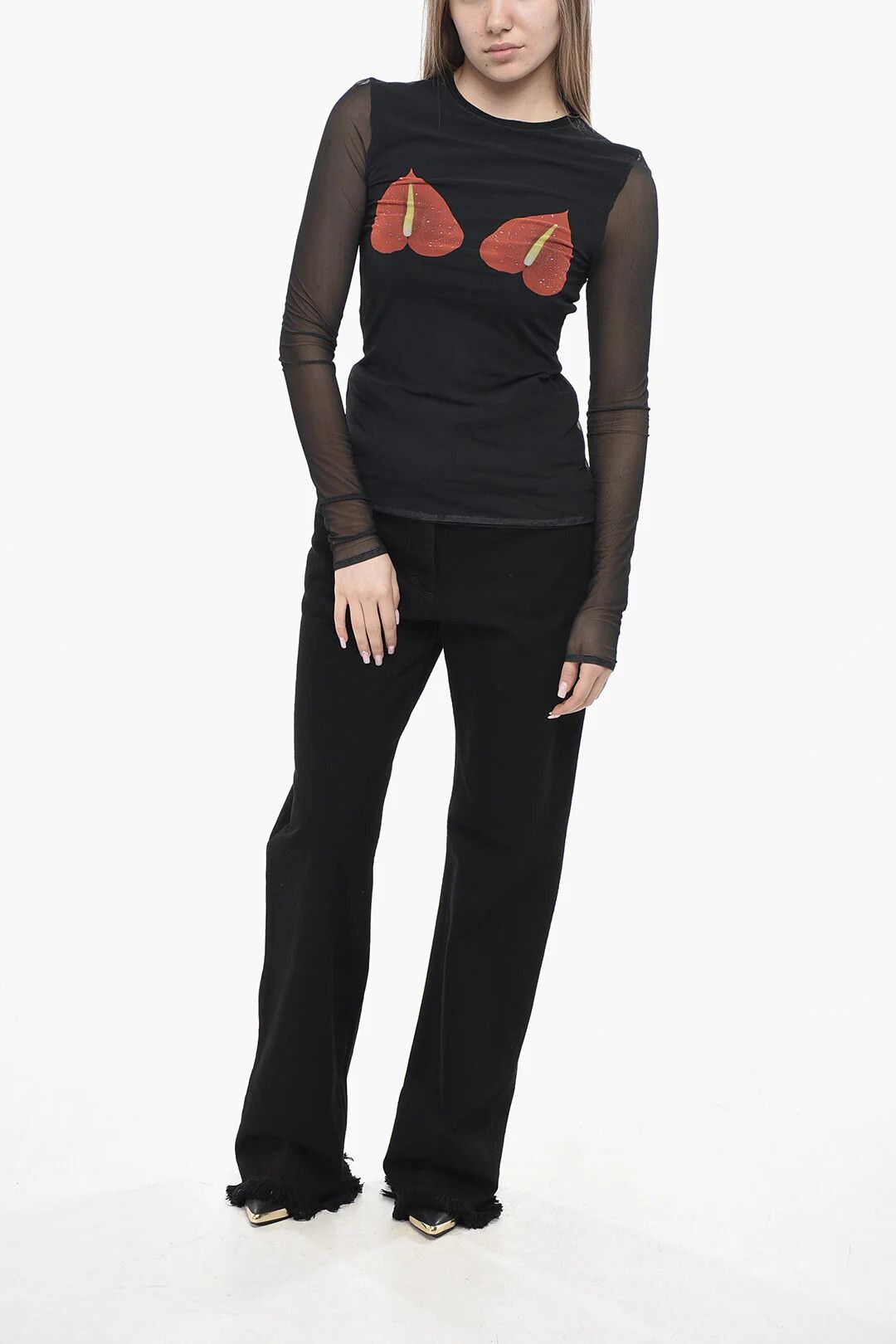 Loewe og1mm0426 Mesh Long-Sleeve Top in Black Size S / US 4 / IT 40 - 4 Thumbnail