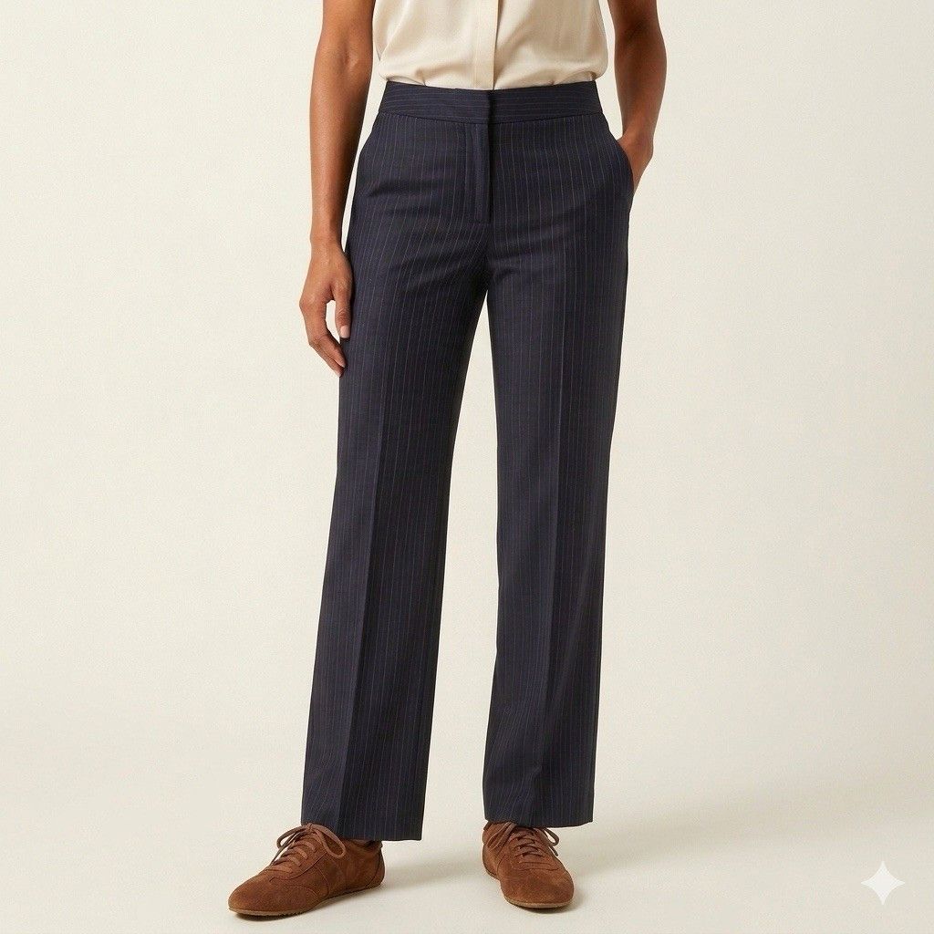 Gerard Darel Gerard Darel Navy Pinstripe Wool Straight Leg Trousers - M Size 28" / US 6 / IT 42 - 1 Thumbnail