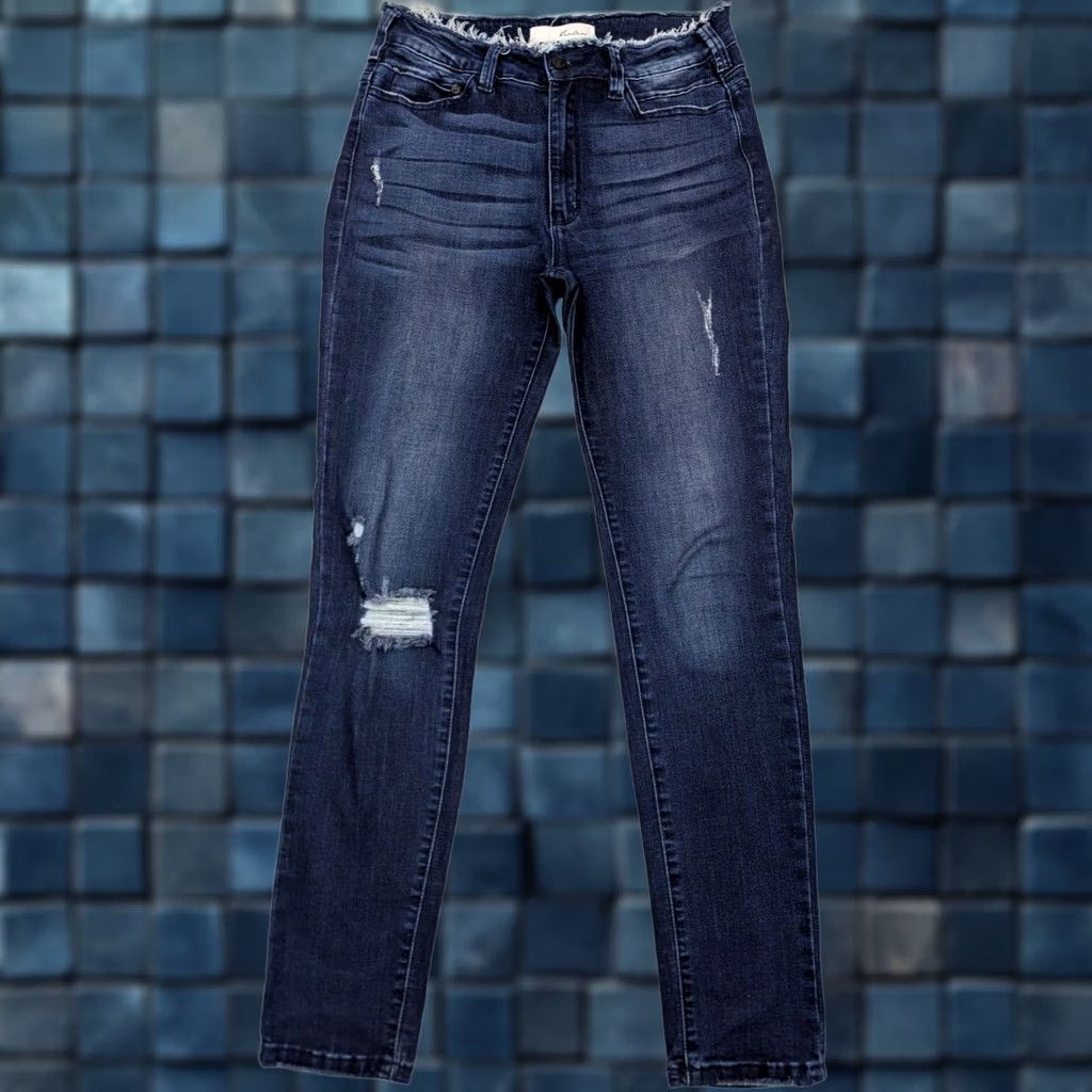 Vintage Kancan Kiri Mid Rise Distressed Tapered Jeans Women 28 30" Inseam Stretch Blue Size 28" / US 6 / IT 42 - 1 Thumbnail