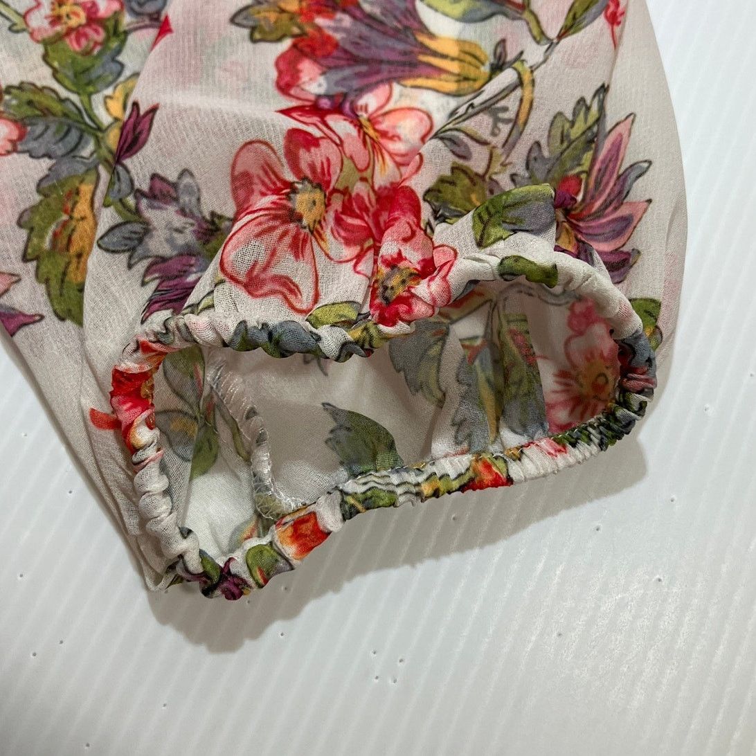Other Adrienne Vittadini Boho White Floral Ruffled Sleeve Blouse M Size M / US 6-8 / IT 42-44 - 4 Thumbnail