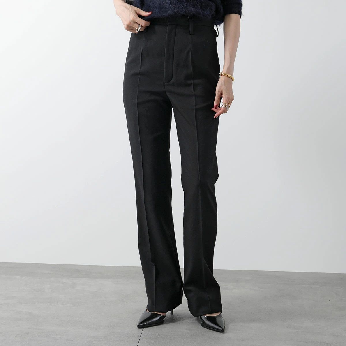 Saint Laurent Paris o1s1wg110225 698286 High-Waisted Pant Wool Gabardine Black Size 30" / US 8 / IT 44 - 1 Thumbnail