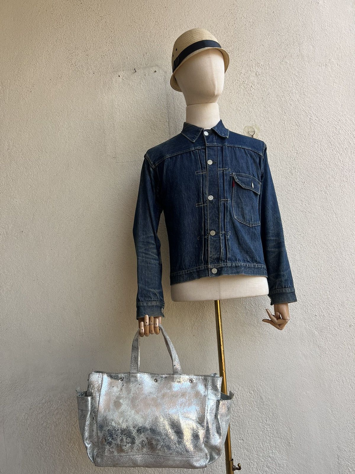 Vintage Zucca Japan Cracked Distress Patina Leather Tote Bag in Grey, Men's