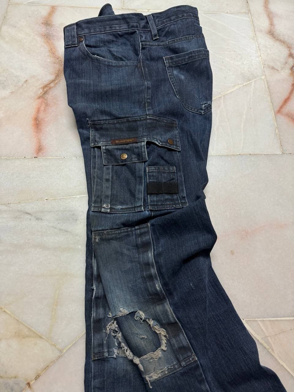 Rusty Trashed💥Vtg Bluster Multipocket Double Knee Distressed Jean Size US 31 - 14 Thumbnail