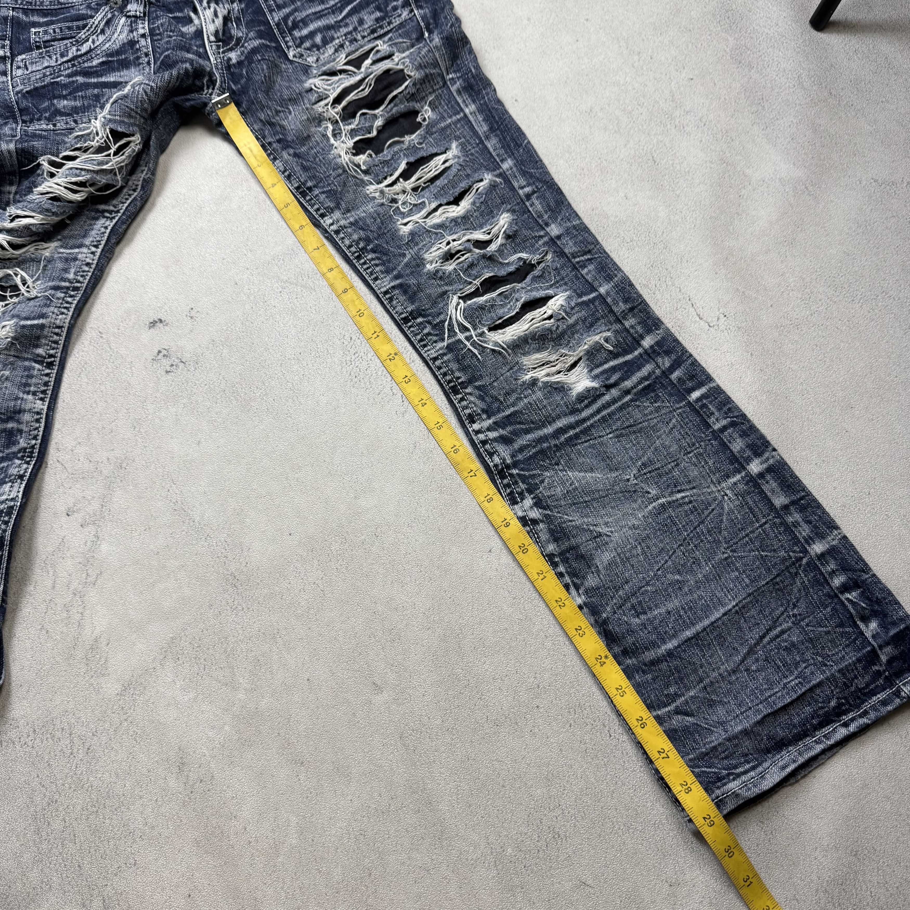 Japanese Brand Spicy Denim Flare Distressed Jeans Low Rise Size US 32 / EU 48 - 9 Thumbnail