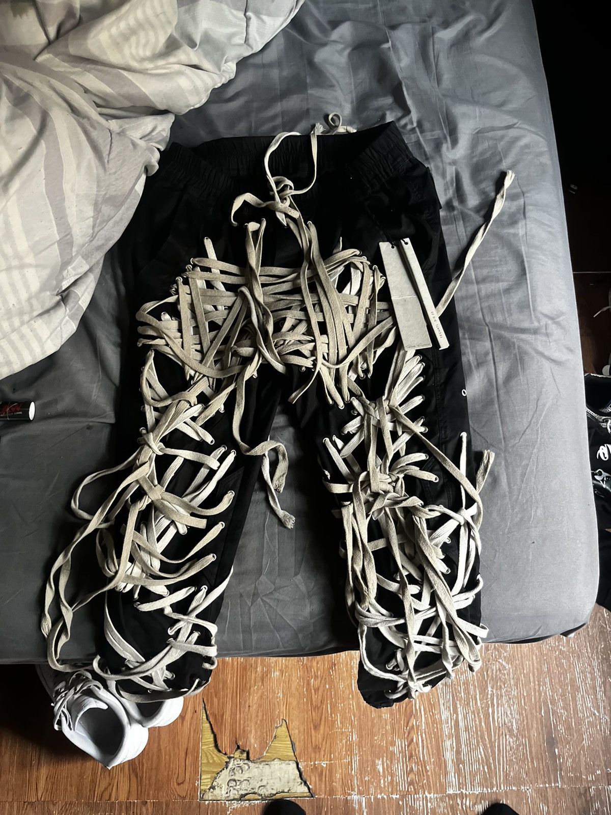 image of Rick Owens Tecuatl Ss20 Megalace Pants in Black Pearl, Men's (Size 29)