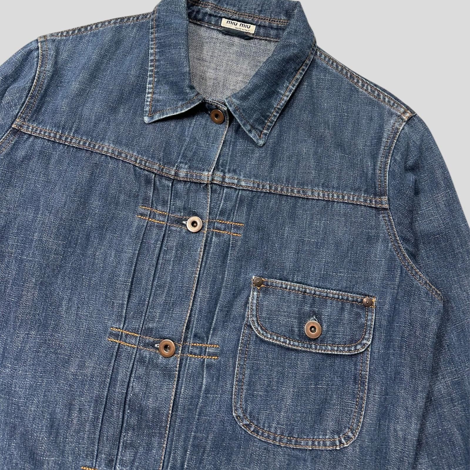 Miu Miu Miu Miu 2001 Runway Denim Fiammoto Pleated Work Jacket - S/M Size US M / EU 48-50 / 2 - 5 Thumbnail