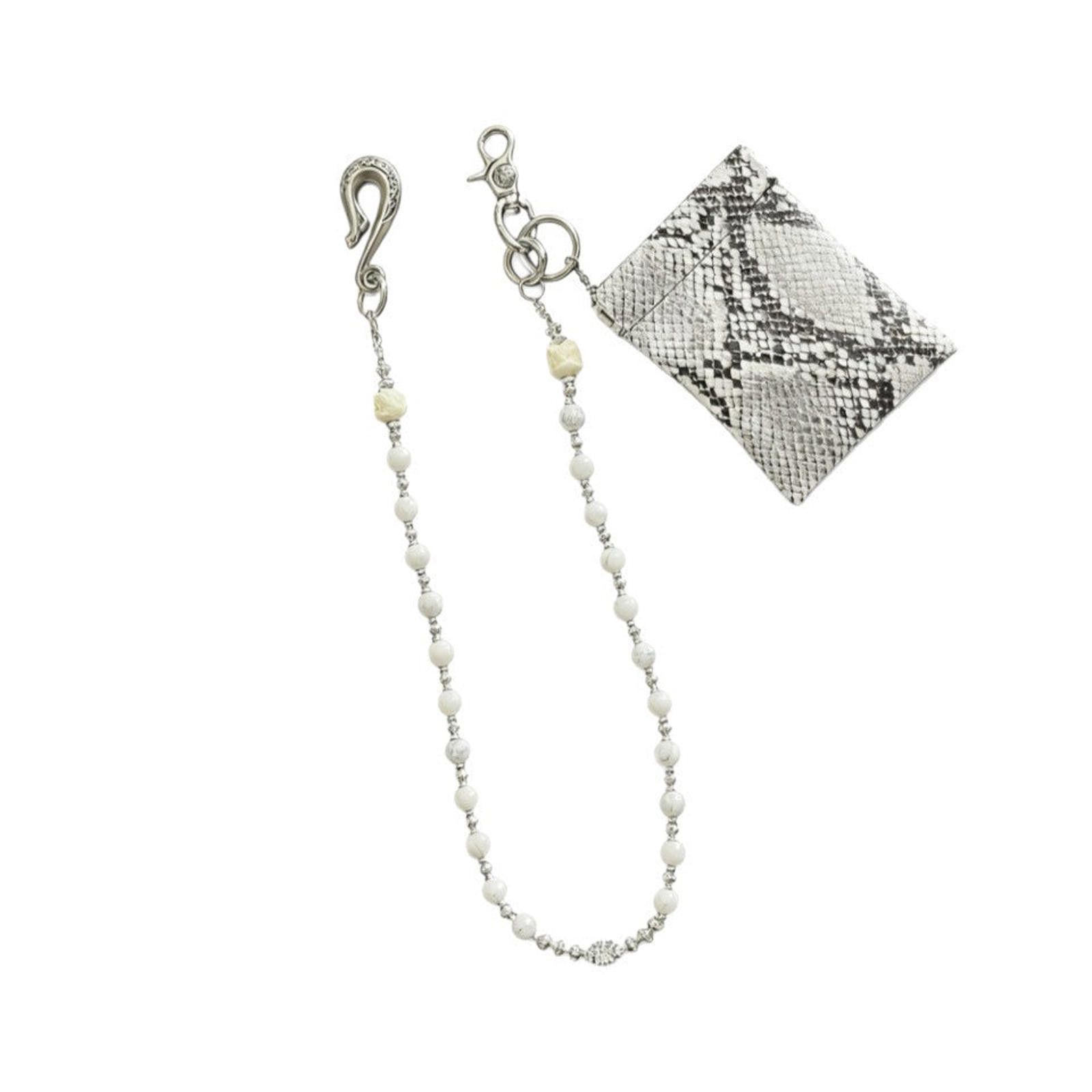Jewelry White Beaded Wallet Chain with Silver Clasp Size ONE SIZE - 5 Thumbnail
