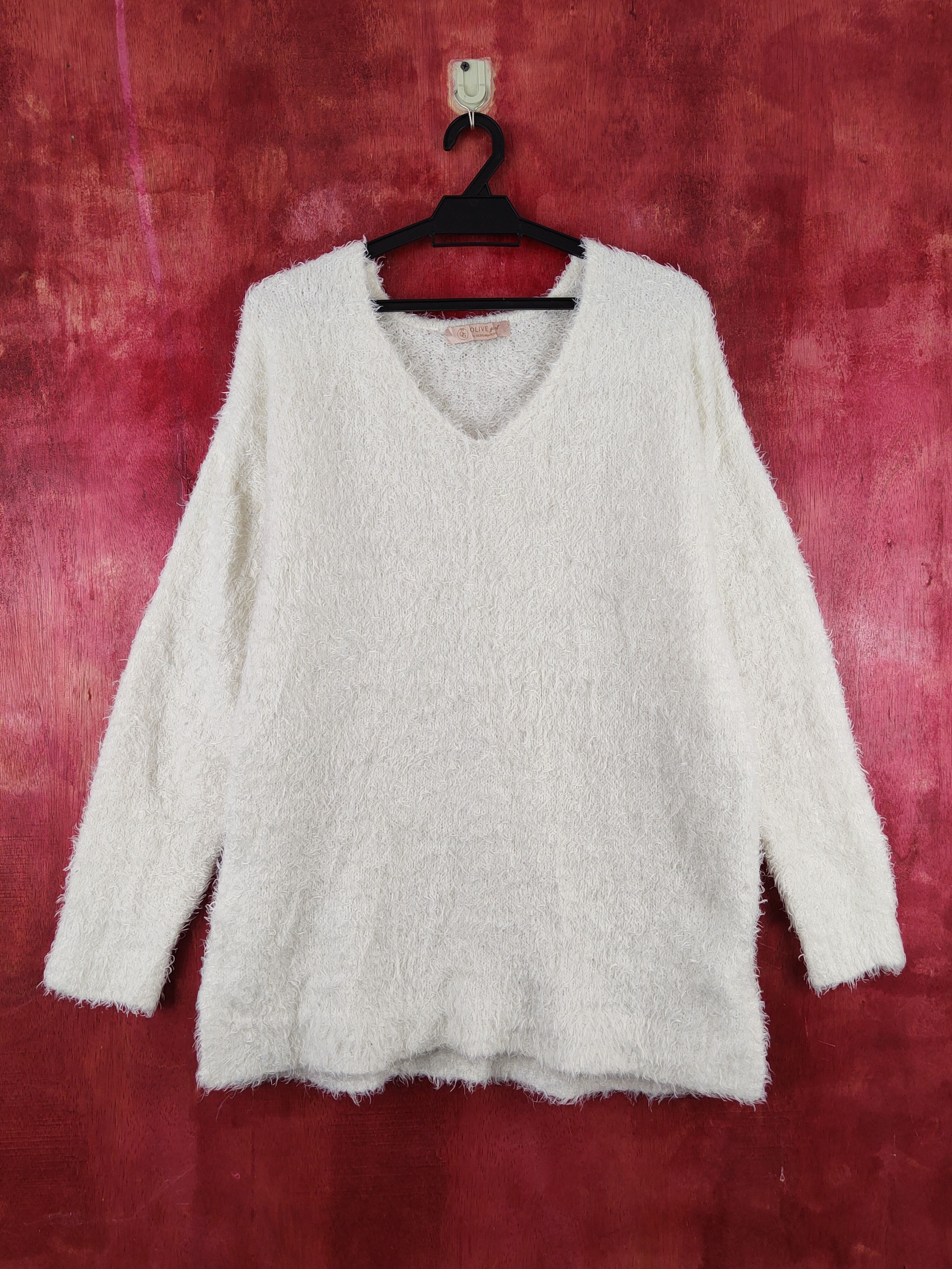 Homespun Knitwear Olive Girl Ivory Shag Shaggy Fur Mohair Knitwear #S2005 Size XL / US 12-14 / IT 48-50 - 1 Thumbnail